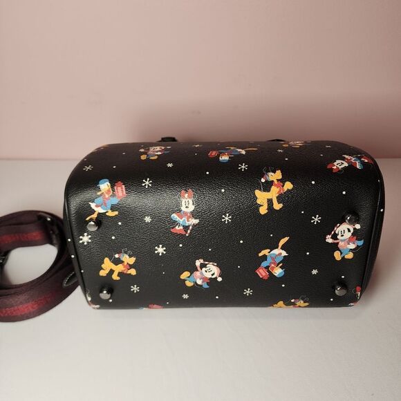 NWT COACH CM849 Disney X Coach Rowan Satchel With Holiday Print Black Multi - Picture 7 of 7